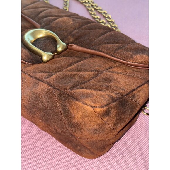 Coach Tabby Shoulder Bag 26 in Warm Brown Womens Suede Brass Hardware Purse - Picture 11 of 17